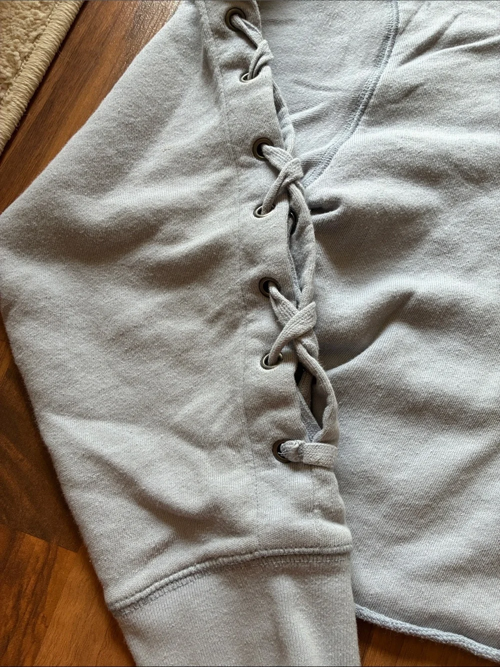 Victoria's Secret Light Gray Hooded Lace-Up Sleeve Crop Sweatshirt